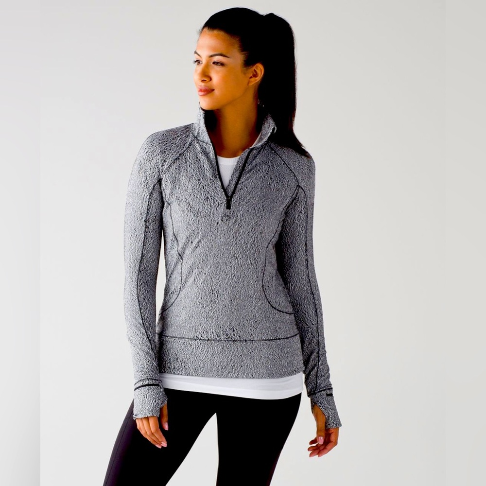 Lululemon Rush Hour 1/2 zip Running Spray Jacquard Black and White